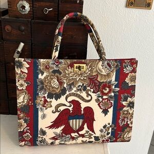 Vintage 1960’s Margaret Smith Patriotic Floral Tapestry Hard Shell Fabric Purse